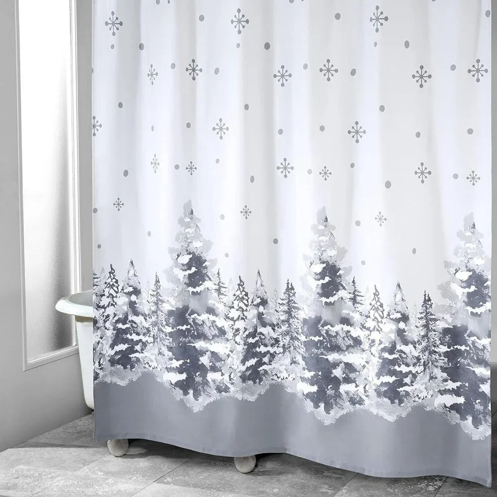 Avanti Linens Shower Curtain Winter Printed Fabric Trees Collection, 72